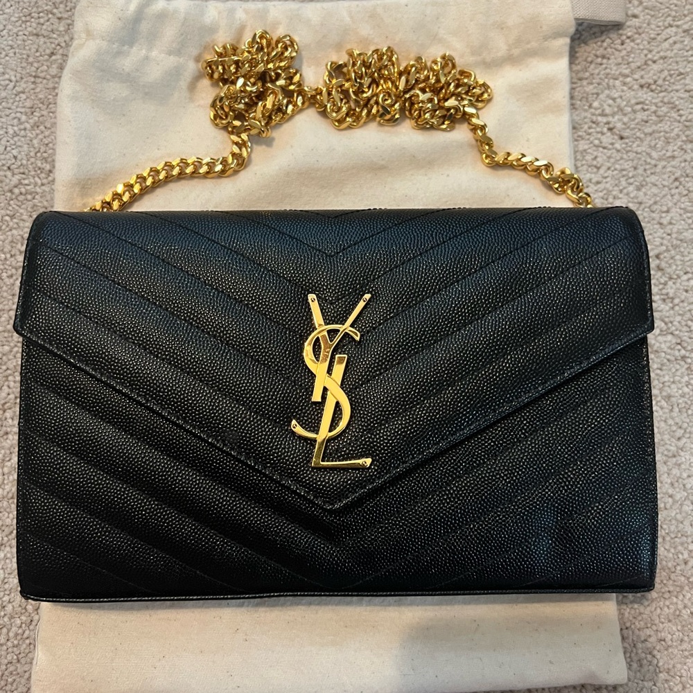 Saint Laurent Black Chevron Quilted Small Wallet Clutch - Picture 2 of 7
